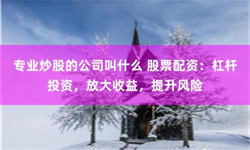 专业炒股的公司叫什么 股票配资：杠杆投资，放大收益，提升风险